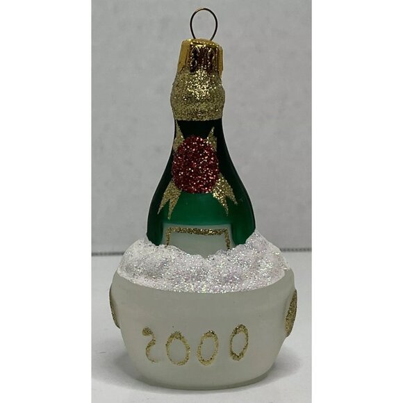 Blown Glass 2000 Christmas Ornament Champagne Wine Bottle in Ice Bucket - Picture 2 of 9